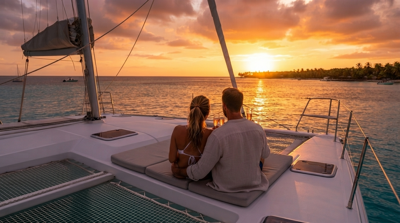 Huéspedes disfrutando a bordo del catamarán en Punta Cana